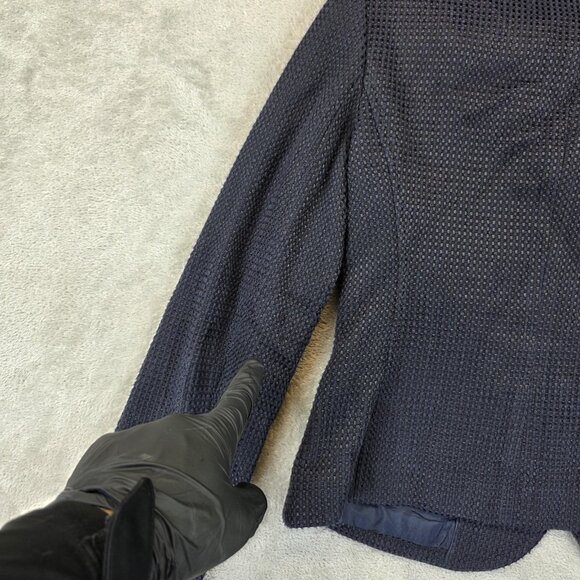 Ann Taylor Blazer Womens 0 Navy Textured Three Button Workwear Italian Fabric - Picture 13 of 16